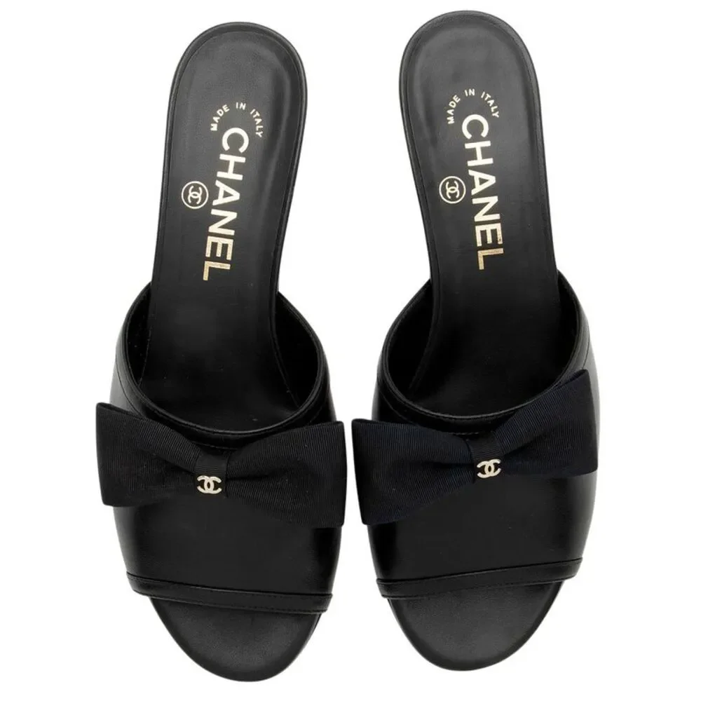 Chanel Lambskin CC Bow Mules - Size 7 / 37 - Picture 5 of 8
